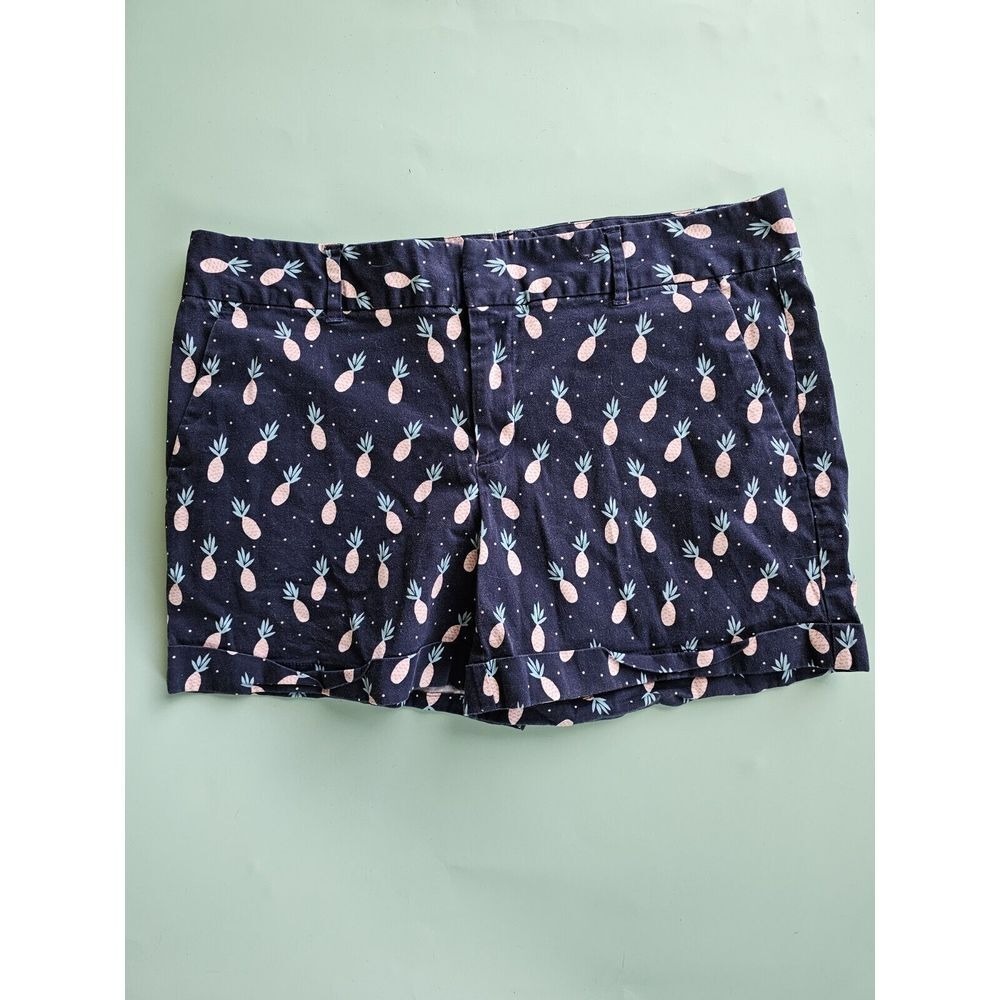 Maison Jules Maddie Everyday Shorts Navy Blue Pineapple Print Women Size 10